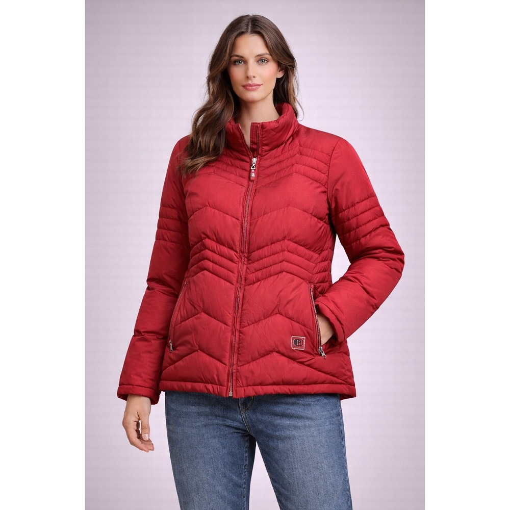 REACTION Kenneth Cole Red Chevron Quilted Puffer Jacket Women's Size S